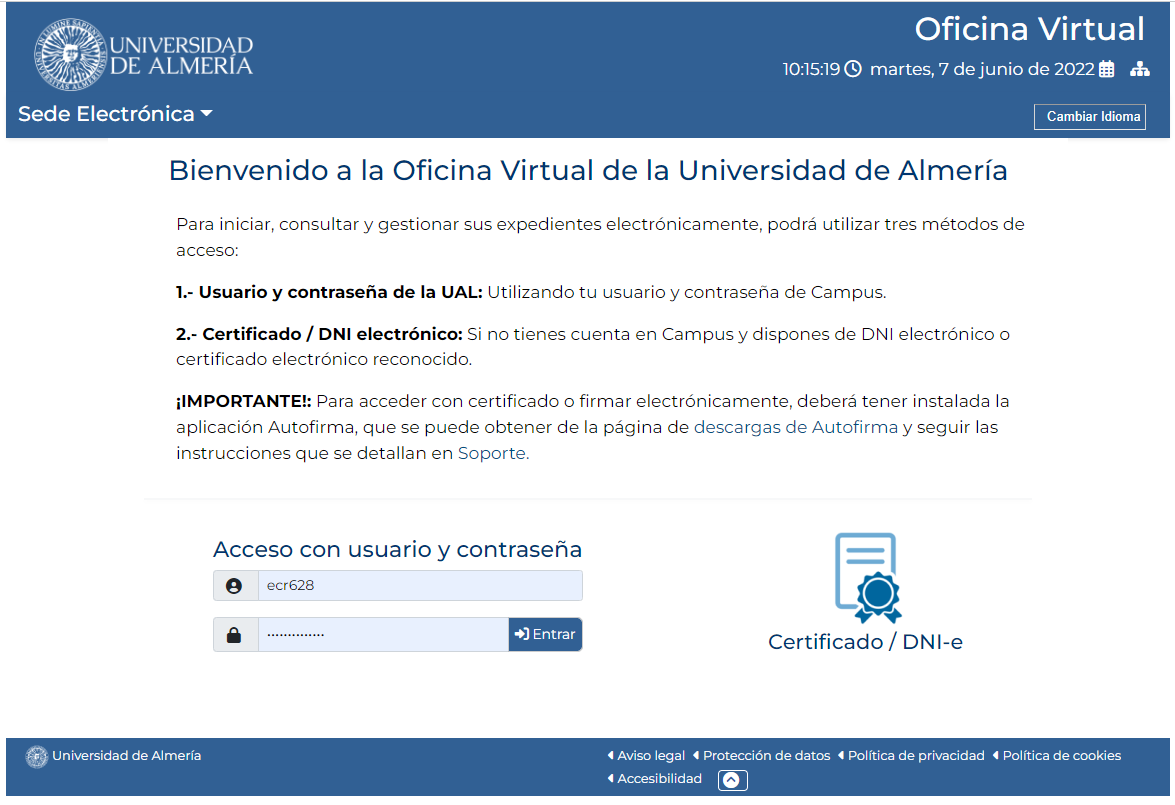 Bienvenida a la Oficina virtual de la UAL