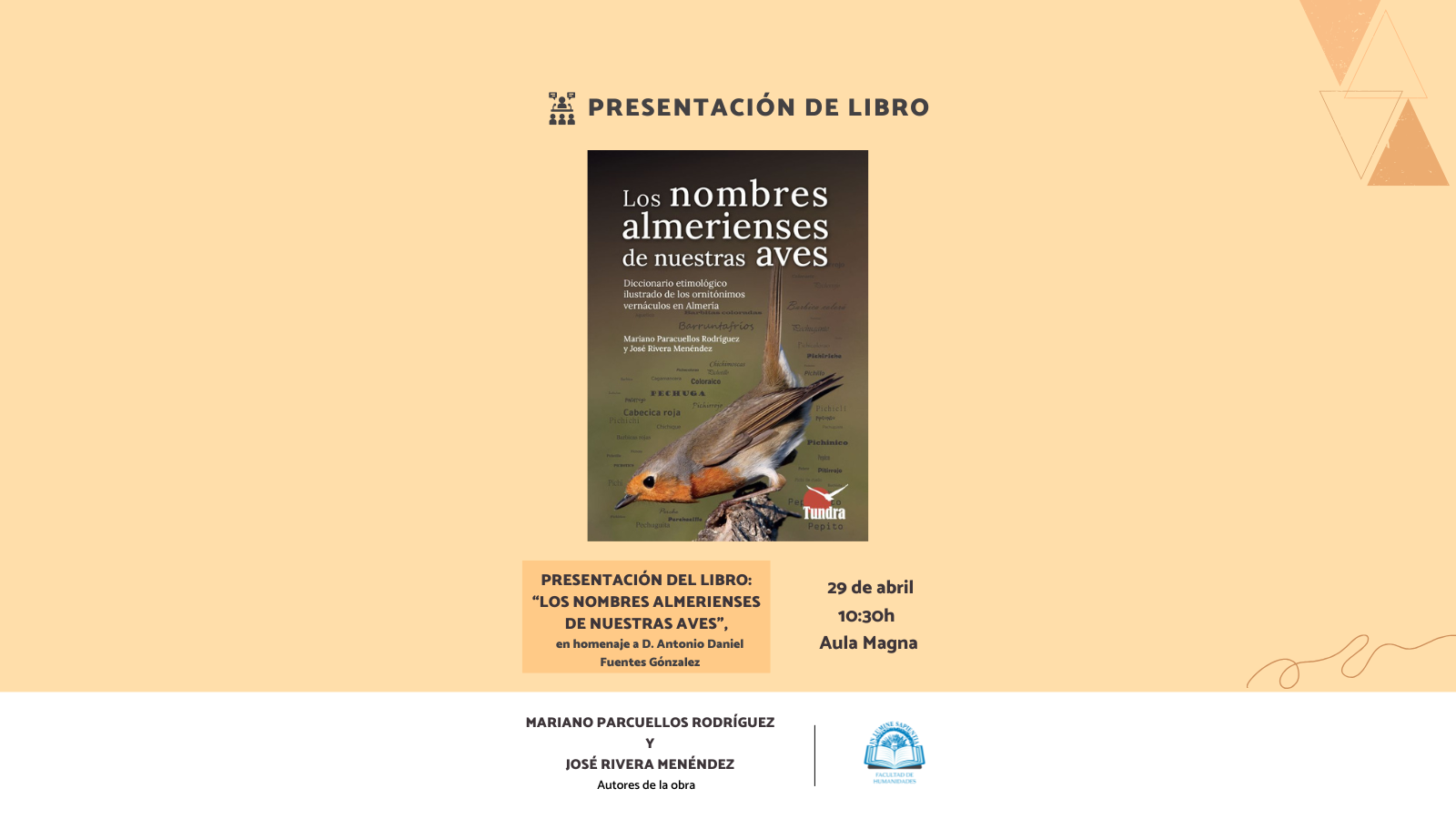 ACTIVIDAD FORMATIVA —  PRESENTACIÓN DE LIBRO: “LOS NOMBRES ALMERIENSES DE NUESTRAS AVES”