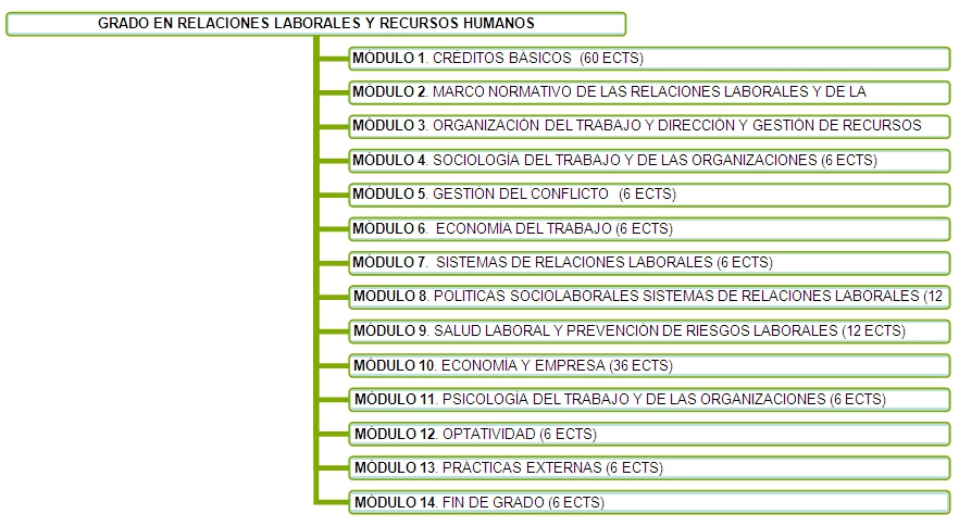 Estructura del Grado en Relaciones Laborales y Recursos Humanos (Plan 2010)