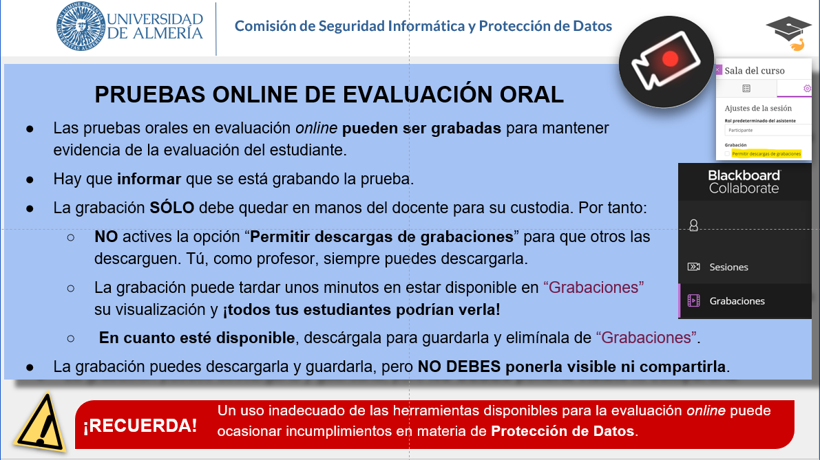 Instrucciones de protección de datos para las pruebas orales online