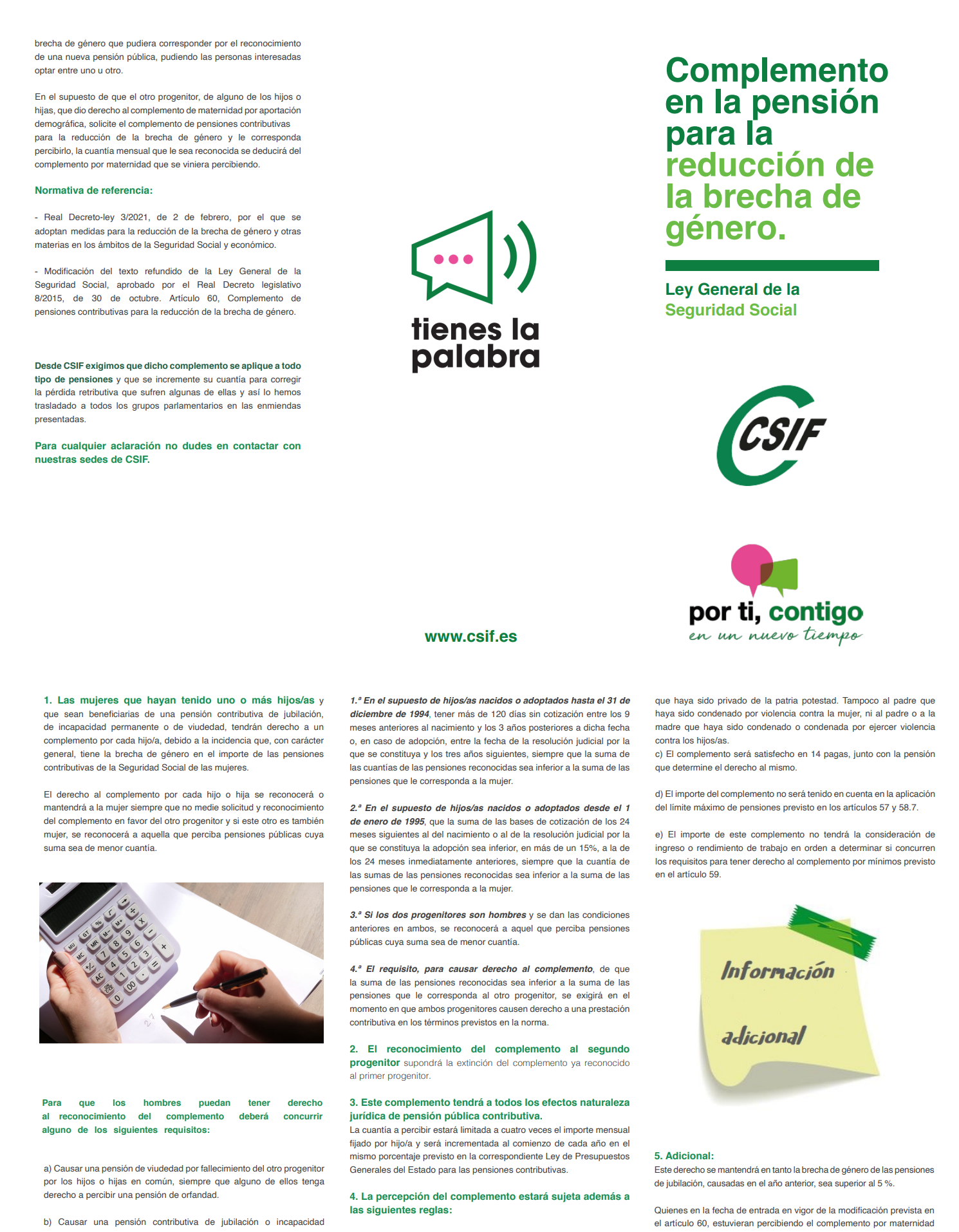 Cartel de CSIF sobre complemento a la pensión de jubilación para madre