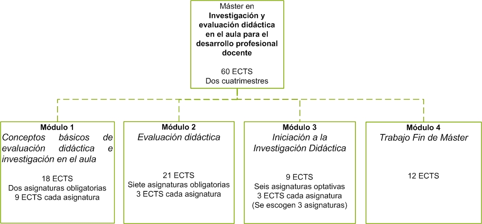Structure of the Máster en Investigac. y Evaluac. Didáct. en el Aula para el Desarr. Prof. D