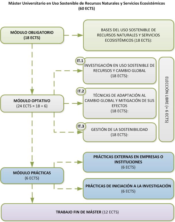 Structure of the Máster en Uso Sostenible de Recursos Naturales y Servicios Ecosistémicos