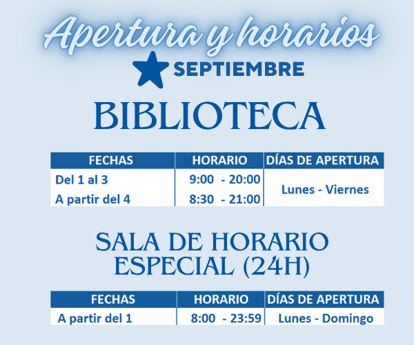 Apertura y horarios. Curso 2025-2026
