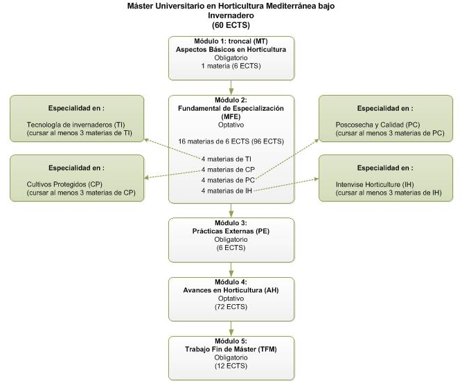 Structure of the Máster en Horticultura Mediterránea bajo Invernadero