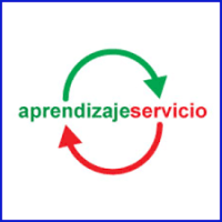 Imagen con 2 flechas haciendo un círculo. Una saliendo de la palabra "aprendizaje "y apuntando a la palabra "servicio". La otra flecha saliendo de "servicio" y apuntando a "aprendizaje"