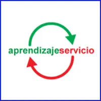 Imagen con 2 flechas haciendo un círculo. Una saliendo de la palabra "aprendizaje "y apuntando a la palabra "servicio". La otra flecha saliendo de "servicio" y apuntando a "aprendizaje"